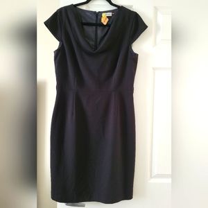 Calvin Klein Black Cap Sleeve Dress Drape Neck Size 10
